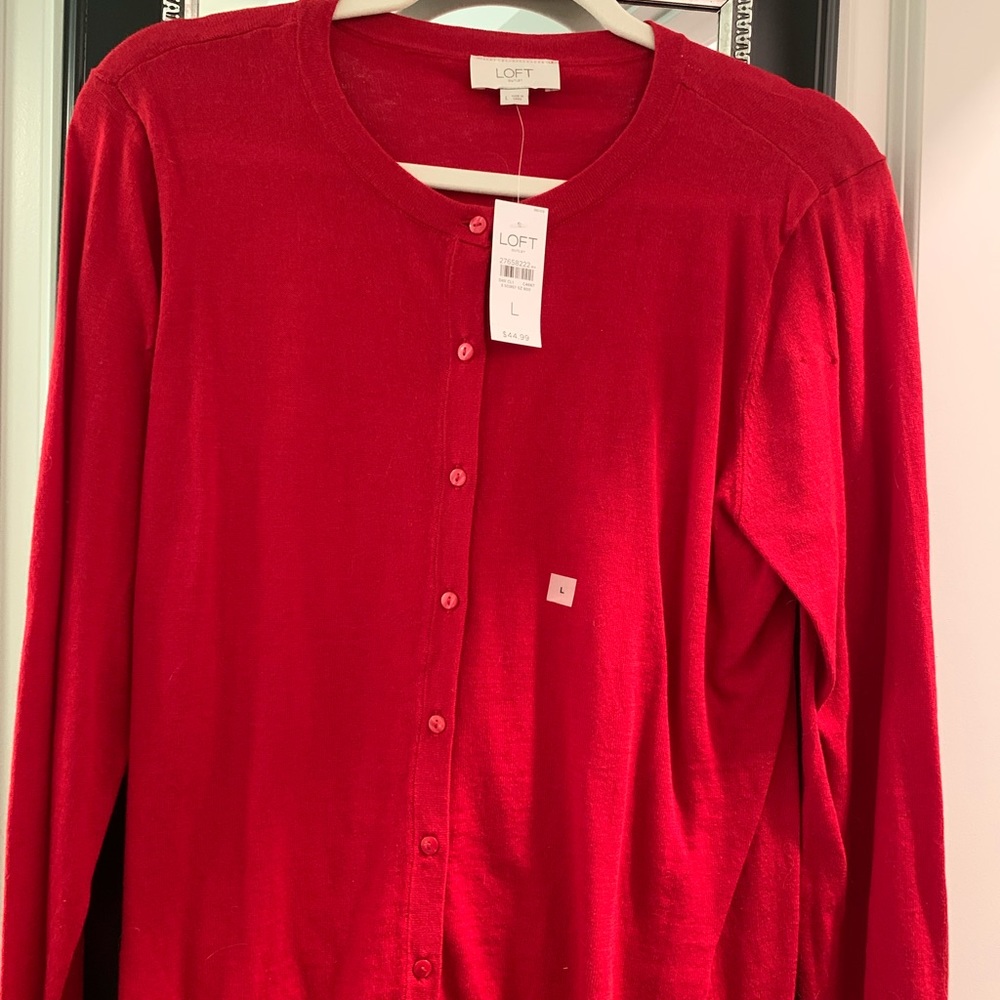 Loft red long sleeve cardigan size L